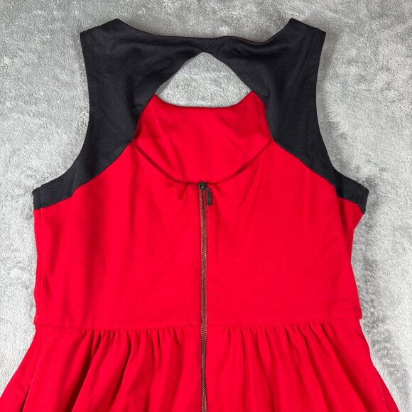 Jessica Simpson Red Black Fit & Flare Sleeveless Dress Keyhole Back M - Picture 4 of 11